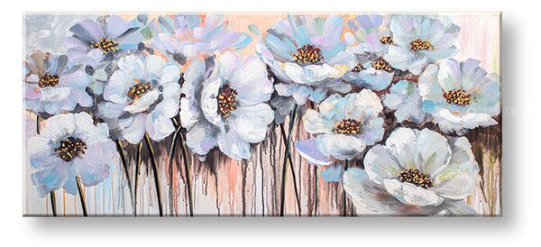 Malovaný obraz na stěnu KVĚTINY 1 díl - 120x50 cm - 120×50 cm / Premium 4 cm