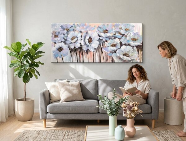 Malovaný obraz na stěnu KVĚTINY 1 díl - 120x50 cm - 120×50 cm / Premium 4 cm