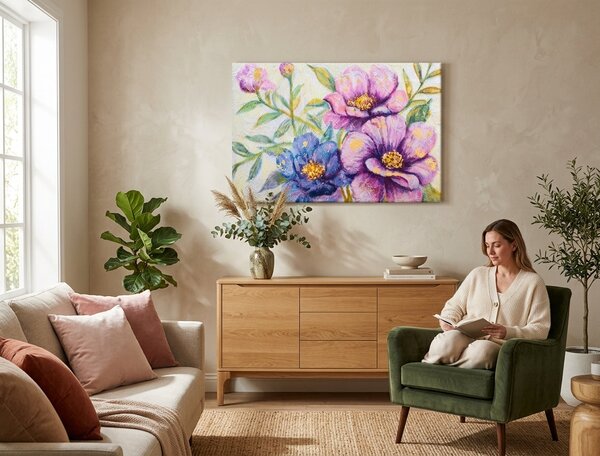 Malovaný obraz na stěnu KVĚTINY 1 díl - 90x60 cm - 90×60 cm / Klasický 2 cm