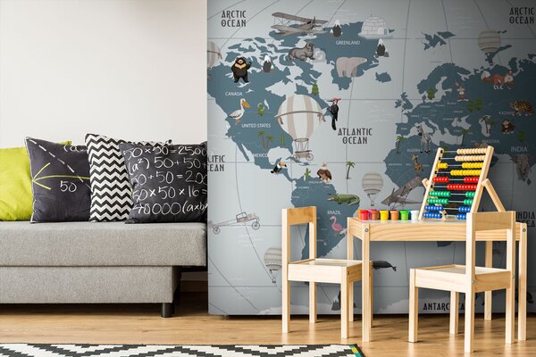 Fototapeta Mapa světa se zvířaty, Dětské fototapety, Populární fototapety, u72588 - Tapeko.co.cz