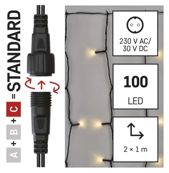 LED Venkovní řetěz 100xLED/1x2m IP44 teplá bílá