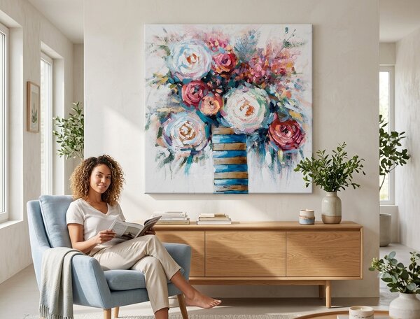 Malovaný obraz na stěnu KVĚTINY 1 díl - 70x70 cm - 70×70 cm / Klasický 2 cm