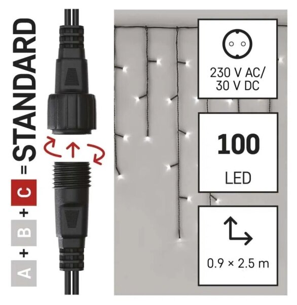 LED Venkovní řetěz 100xLED/2,5x0,9m IP44 studená bílá