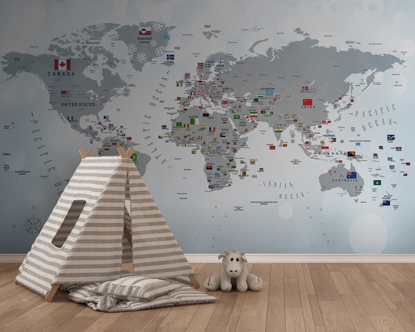 Fototapety Mapa světa s vlajkami, Fototapety dětské, Fototapety pro chlapce, u72599 : uwalls.cz