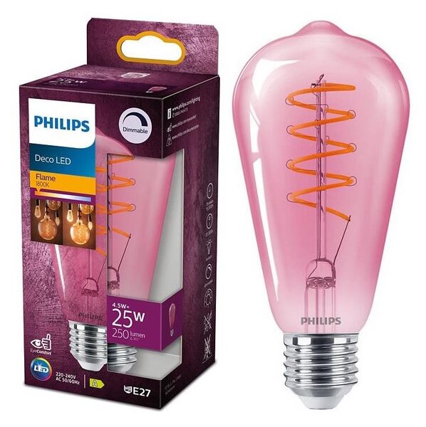 LED Stmívatelná žárovka DECO Philips ST64 E27/4,5W/230V 1800K