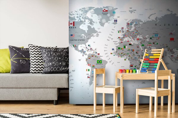 Fototapeta Mapa světa s vlajkami, Dětské fototapety, Populární fototapety, u72599 - Tapeko.co.cz