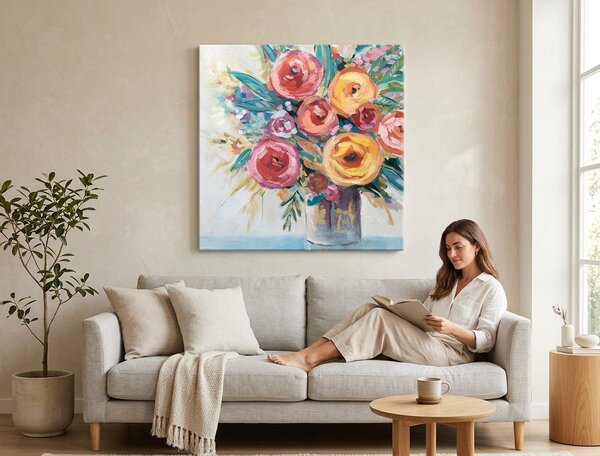 Malovaný obraz na stěnu KVĚTINY 1 díl - 80x80 cm - 80×80 cm / Klasický 2 cm