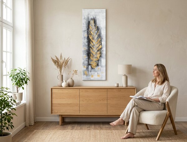 Malovaný obraz na stěnu LIST 1 díl - 40x120 cm - 40×120 cm / Klasický 2 cm