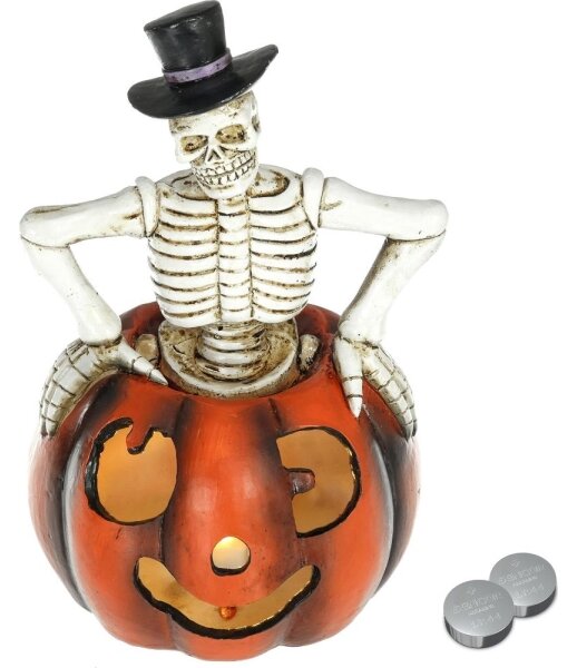 Retlux- LED Dekorace HALLOWEEN LED/2xLR44/teplá bílá kostlivec v dýni pryskyřice