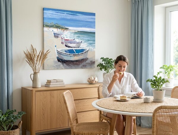 Malovaný obraz na stěnu LODĚ 1 díl 70x70 cm - 70×70 cm / Klasický 2 cm
