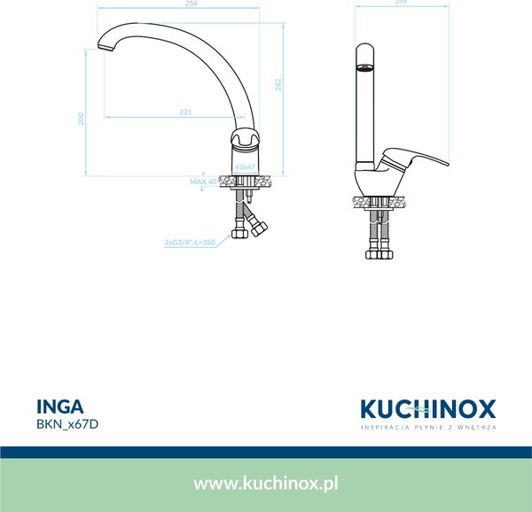 Kuchinox Inga, stojánková dřezová baterie s F výtokem, černá, LAV-BKN_767D