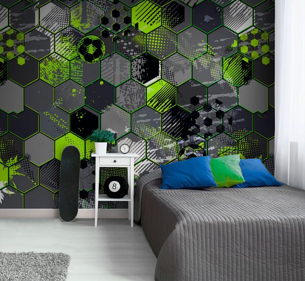 Fototapeta Vzor šestiúhelníků a fotbalových míčů, Designové fototapety na zeď, Populární fototapety, u72779 - Tapeko.co.cz