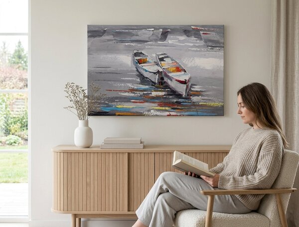 Malovaný obraz na stěnu LODĚ 1 díl 90x60 cm - 90×60 cm / Klasický 2 cm