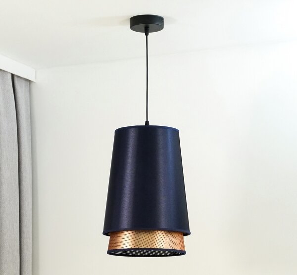 Duolla - Lustr na lanku BELL SHINY 1xE27/15W/230V pr. 25 cm modrá/měděná