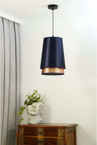 Duolla - Lustr na lanku BELL SHINY 1xE27/15W/230V pr. 25 cm modrá/měděná