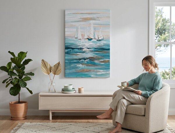 Malovaný obraz na stěnu LODĚ 1 díl - 90x60 cm - 90×60 cm / Klasický 2 cm
