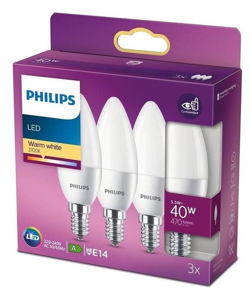SADA 3x LED Žárovka Philips B35 E14/5,5W/230V 2700K