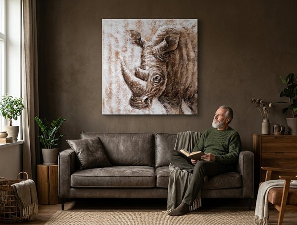 Malovaný obraz na stěnu NOSOROŽEC 1 díl - 70x70 cm - 70×70 cm / Premium 4 cm