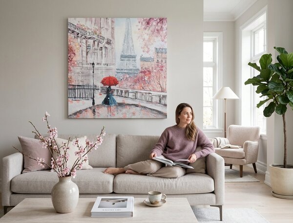 Malovaný obraz na stěnu PAŘÍŽ 1 díl 70x70 cm - 70×70 cm / Premium 4 cm