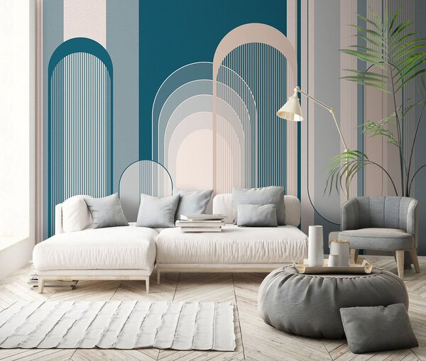 Fototapeta Modrobílý vzor ve stylu art deco, Designové fototapety na zeď, Populární fototapety, u73099 - Tapeko.co.cz
