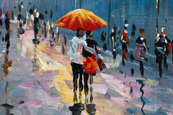 Malovaný obraz na stěnu PROCHÁZKA MĚSTEM 1-dílný 60x90 cm - 60×90 cm / Klasický 2 cm