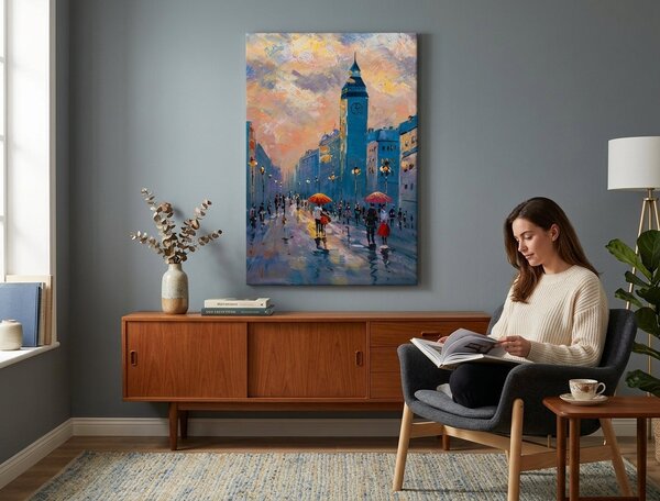 Malovaný obraz na stěnu PROCHÁZKA MĚSTEM 1-dílný 60x90 cm - 60×90 cm / Klasický 2 cm