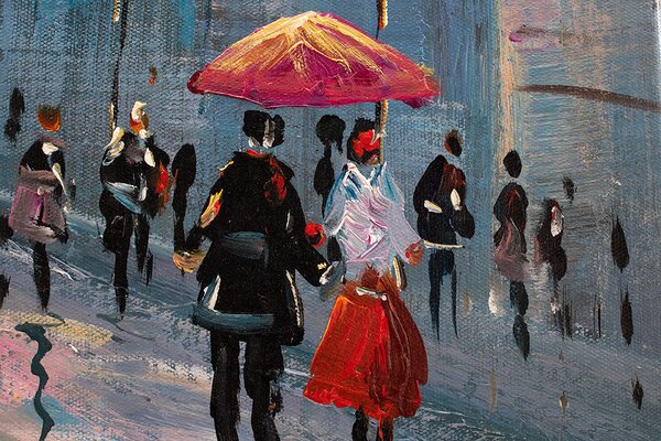 Malovaný obraz na stěnu PROCHÁZKA MĚSTEM 1-dílný 60x90 cm - 60×90 cm / Klasický 2 cm