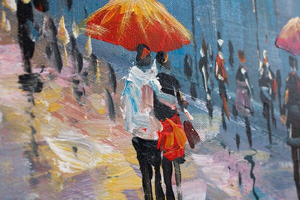 Malovaný obraz na stěnu PROCHÁZKA MĚSTEM 1-dílný 60x90 cm - 60×90 cm / Klasický 2 cm