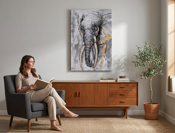 Malovaný obraz na stěnu SLON 1 díl - 40x60 cm - 40×60 cm / Klasický 2 cm