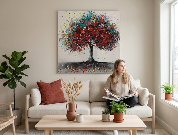 Malovaný obraz na stěnu STROM 1 díl - 60x60 cm - 60×60 cm / Klasický 2 cm