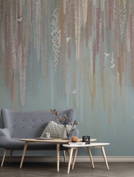 Fototapeta Tapety se vzorem listů a ptáků, Designové fototapety na zeď, Populární fototapety, u73571 - Tapeko.co.cz