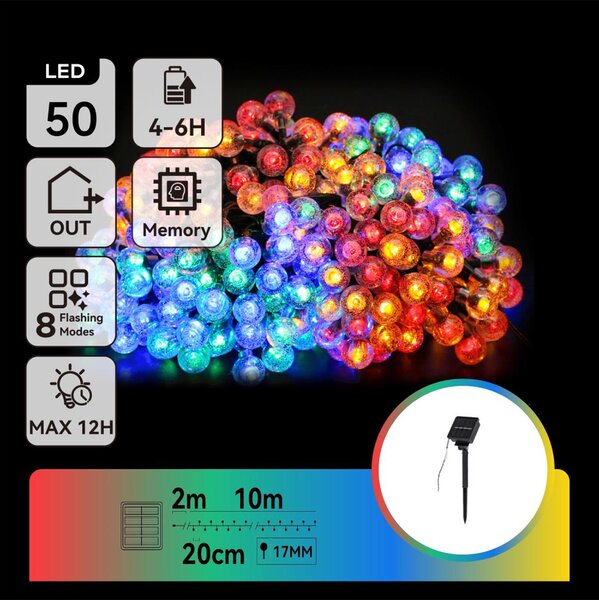 Aigostar - LED Solární dekorační řetěz 50xLED/8 funkcí 12m IP65 multicolor