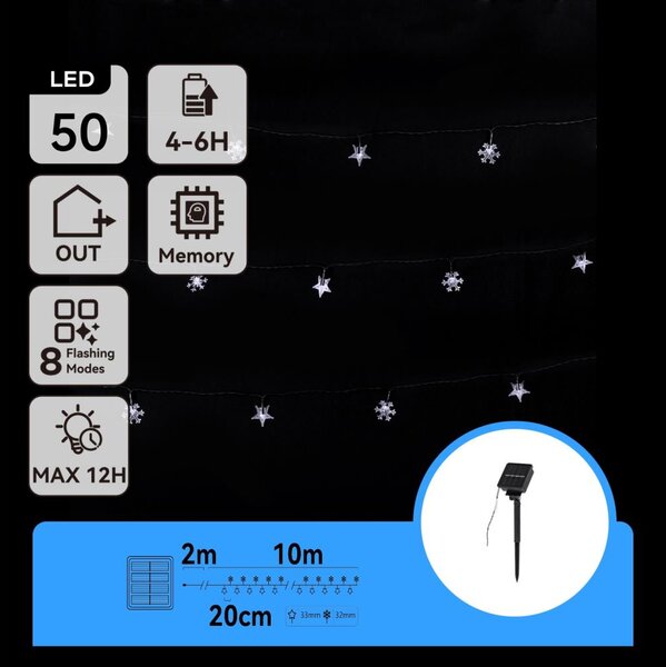 Aigostar - LED Solární řetěz 50xLED/8 funkcí 12m IP65 studená bílá