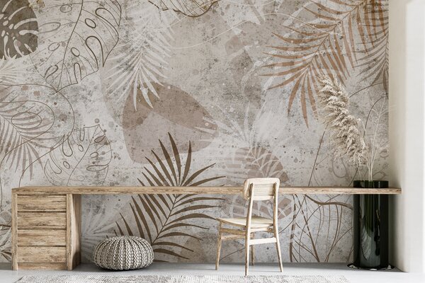 Fototapeta Elegantní botanické vzory v neutrálních tónech, Fototapety s džunglí, Populární fototapety, u73584 - Tapeko.co.cz