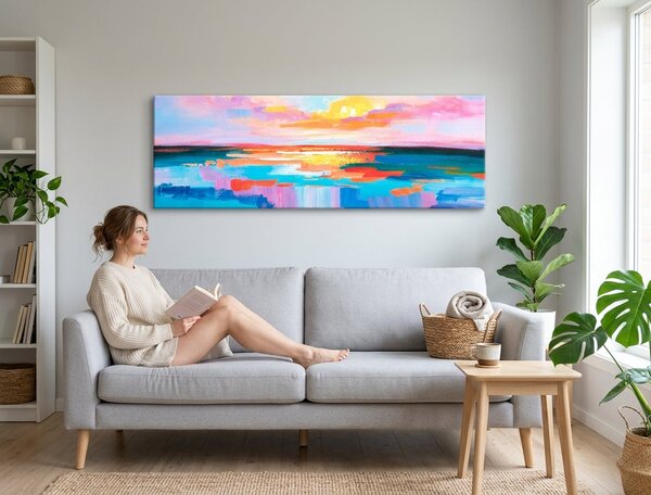 Malovaný obraz na stěnu ZÁPAD SLUNCE 1-dílný - 120x40 cm - 120×40 cm / Klasický 2 cm