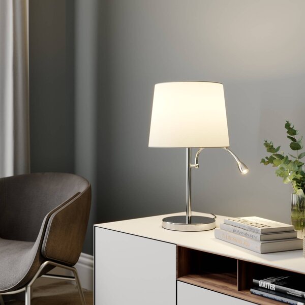 Lindby Stolní lampa Benjiro, bílá, textilní, na čtení, 52 cm, Bílá / opál, Obývací pokoj / jídelna, Textil / tkanina / hedvábí, Moderní, Lampička na čtení