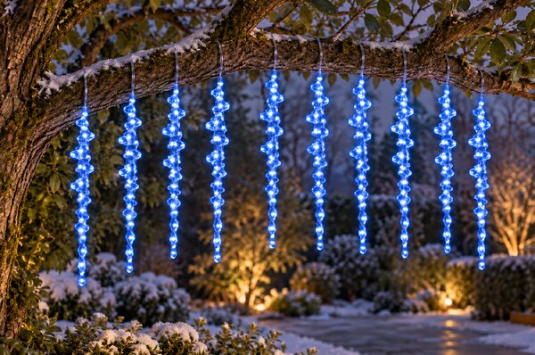 Vánoční LED závěs s rampouchy 3 m – 10 ks, modrá se záblesky