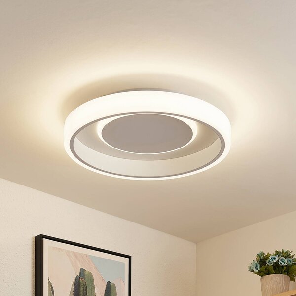 Lindby LED stropní svítidlo Wikani, bílé, RGB, stmívatelné, stmívatelný, Bílá / opál, Obývací pokoj / jídelna, kov, Moderní