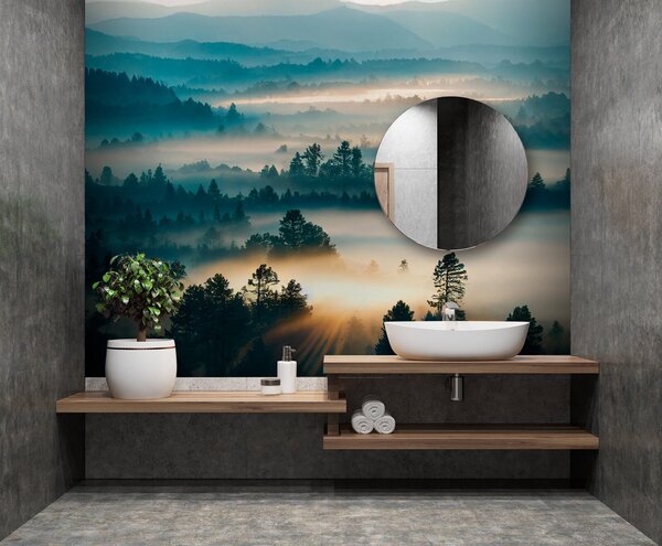 Fototapeta Mlžná krajina se stromy a horami, Designové fototapety na zeď, Populární fototapety, u73865 - Tapeko.co.cz