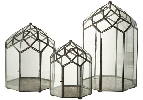 Černý kovový domácí skleník Terrarium - 23*23*30cm - J-Line by Jolipa