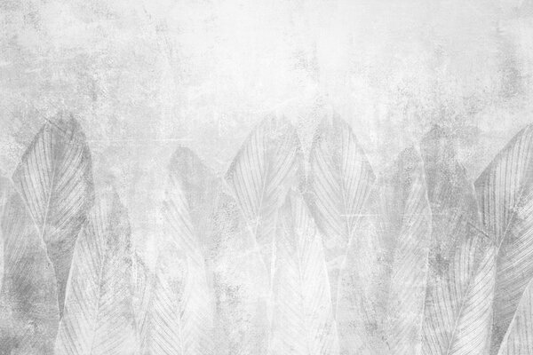 Fototapeta Bílé a šedé pozadí s listy, 3D fototapety, Populární fototapety, u73876 - Tapeko.co.cz