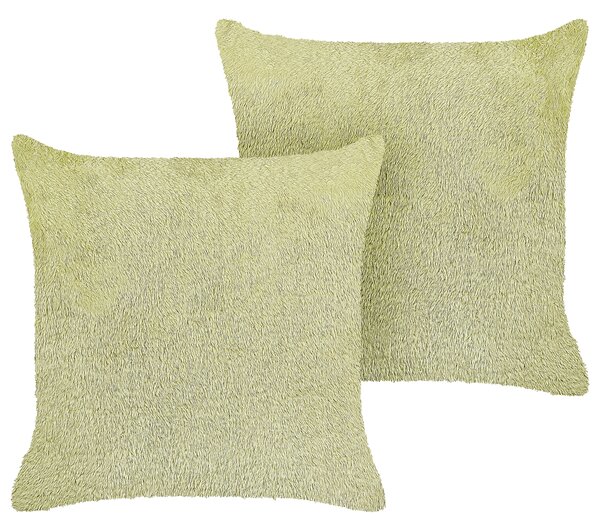 Sada 2 dekorativních polštářů PILEA Umělá kožešina 45 x 45 cm Světle zelená Bez vzoru