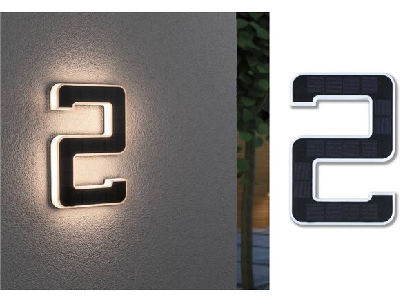 Paulmann LED solární číslo domu 2, Černá, Plast, Moderní