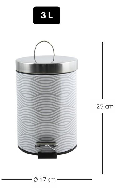 MSV pedálový odpadkový koš DECORS, ocel, s vlnkovaným motivem, 3 L