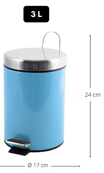 MSV pedálový odpadkový koš UNIS, pastelově modrá, nerez ocel, 3 L