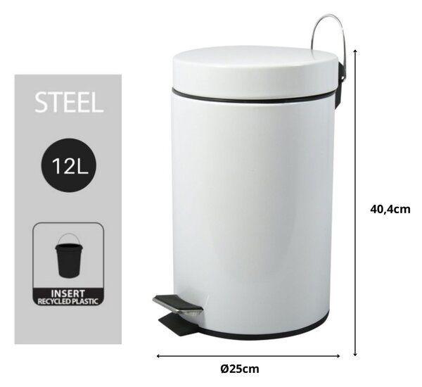 MSV pedálový odpadkový koš, bílá, ocel, 12 L