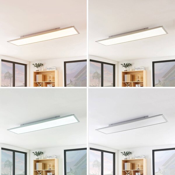 Lindby LED panel Stenley, 120 cm x 30 cm, stmívatelný, stmívatelný, Bílá / opál, Kuchyň, Plast, Moderní