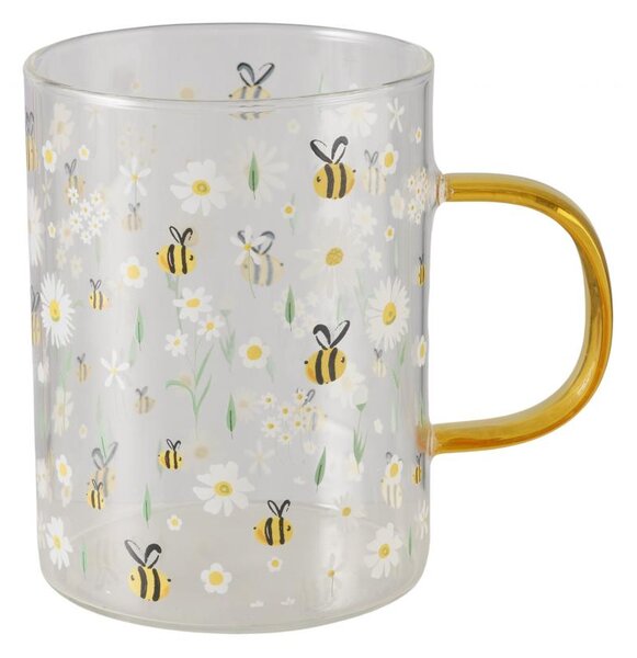 Boltze Home Collections Skleněný hrníček Honey se žlutým ouškem