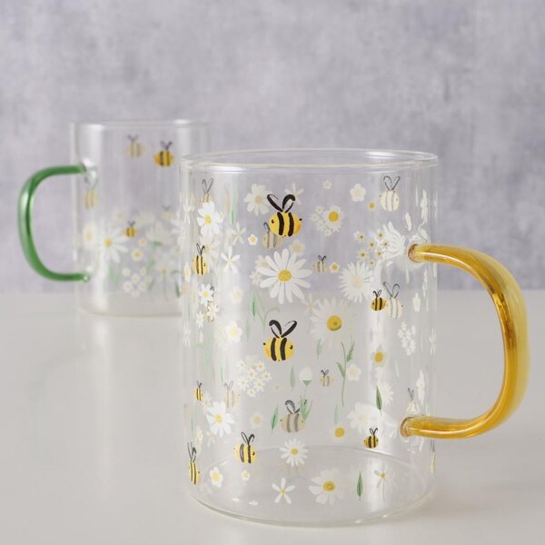 Boltze Home Collections Skleněný hrníček Honey se žlutým ouškem