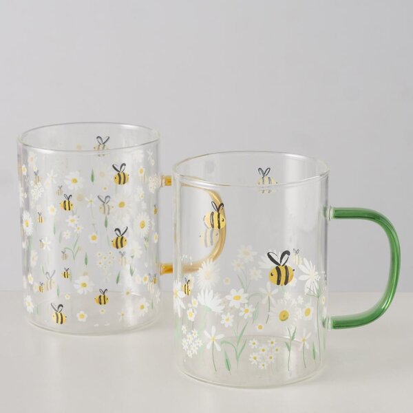 Boltze Home Collections Skleněný hrníček Honey se žlutým ouškem